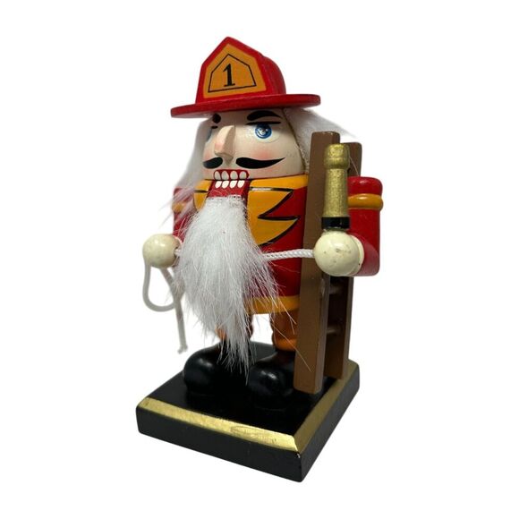 Number 1 Firefighter Nutcracker Figurine 5" Tall Hand Painted Wooden Home Decor - Picture 9 of 10